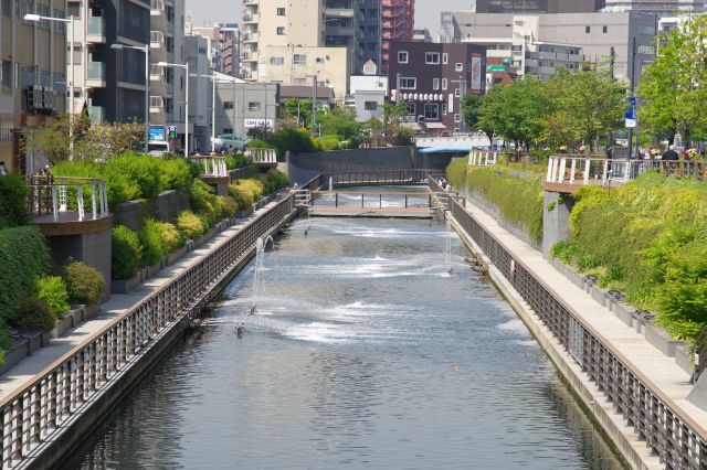 奥の方では水が噴き出しています。