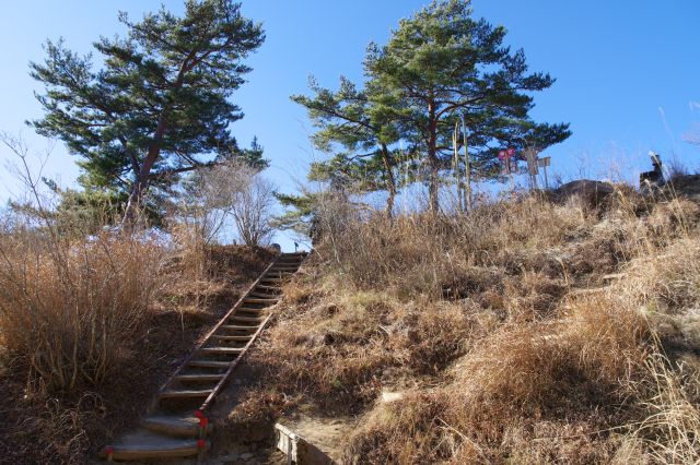 約束の丘へ階段を少し登ります。