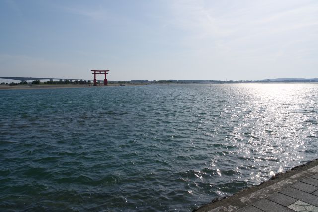 開放的な海の風景、きらめく水面。