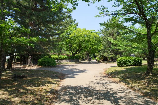 木々が美しい公園内、本丸のある北の方へ進みます。