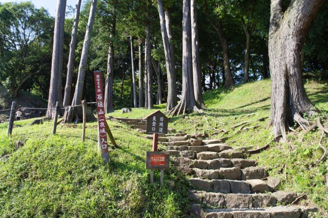 旧城道東登口の階段を登ります。以後自然の香りがして静かで鳥の声が少し、ただ街や車の音がして完全な山奥という感じではないです。