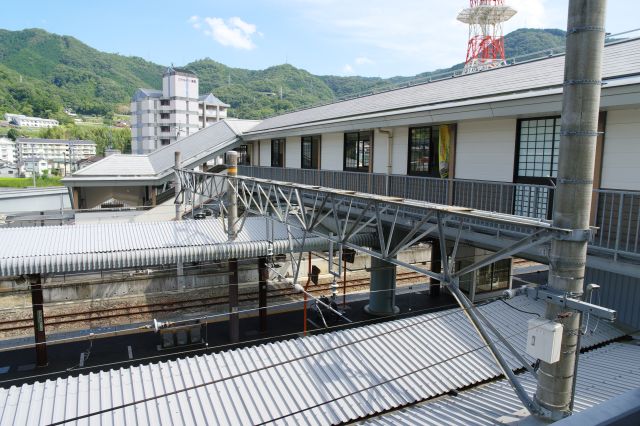 駅のホームを覗く。自由通路で東口にも渡れます。