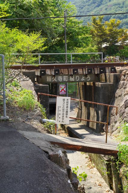 右手の線路側の路地裏。