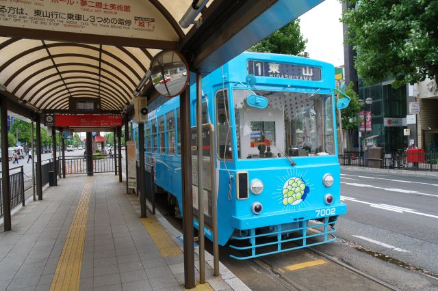 今度は水色の電車。様々なタイプの車両が見られます。