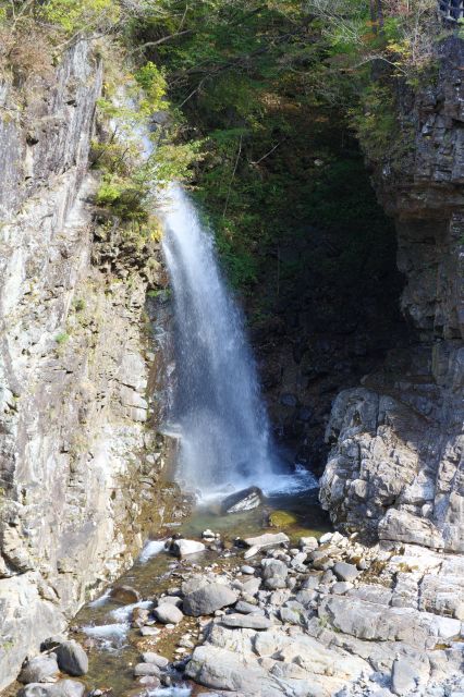 きれいに流れ落ちる滝、鬼怒川へと合流します。