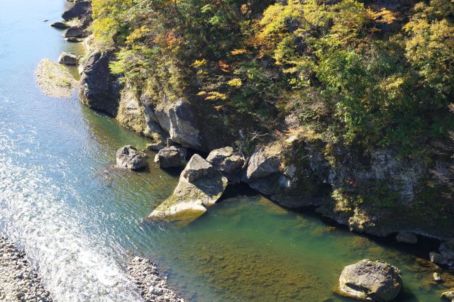 川岸の岩場はゴツゴツしています。