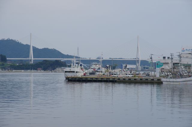 気仙沼湾横断橋が見えます。