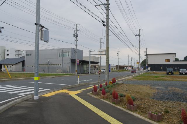 海方面の南側。新しい住宅と空き地があります。奥の丘には気仙沼市復興祈念公園。