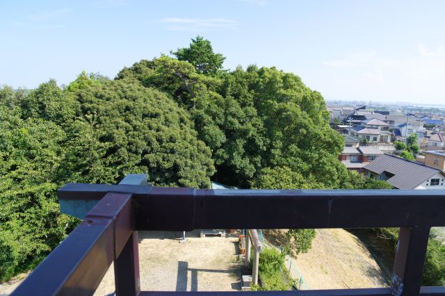 木が覆う佐治神社方面。
