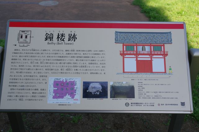 東側へ、鐘楼跡の解説。