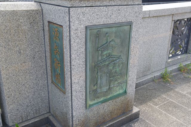 源兵衛橋の名と御神輿のプレート。