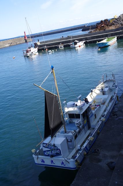 魚市場に停泊する漁船。エンジン音が響きます。