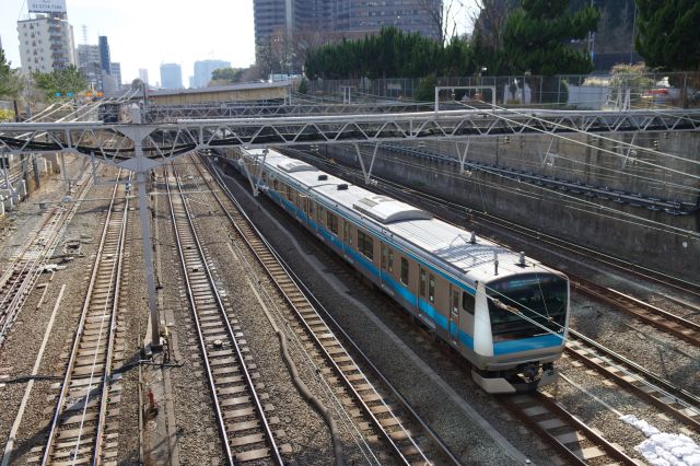 京浜東北線。奥には新八ツ山橋。